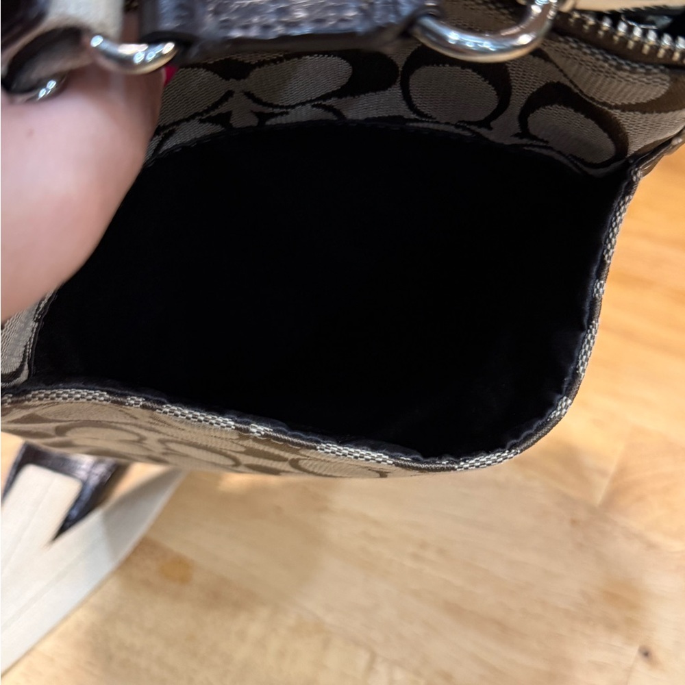 Coach Signature C Brown Tan Crossbody Bag | Leather Trim Small Purse Zip Top - Picture 12 of 12